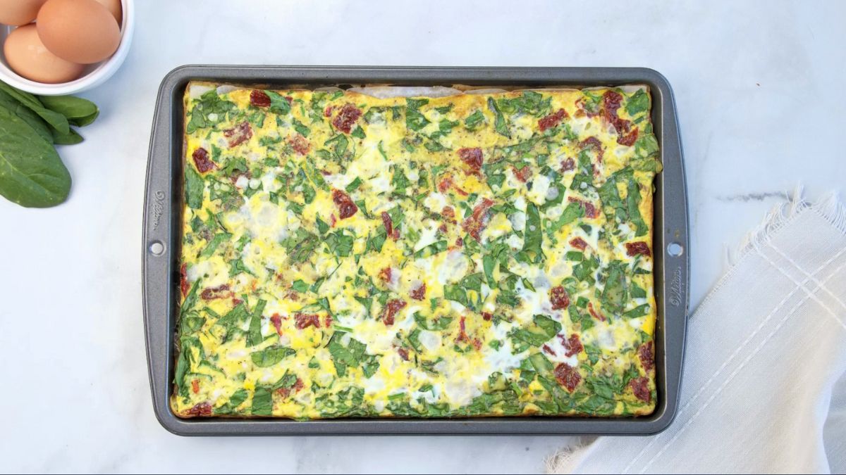 spinach and feta sheet pan frittata